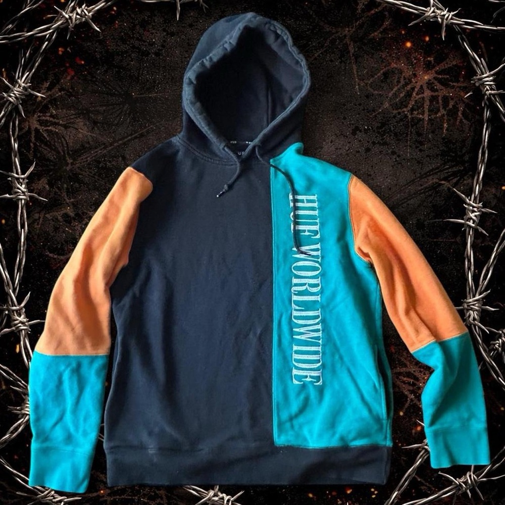HUF Black & Teal Colorblock Hoodie | Streetwear Pullover